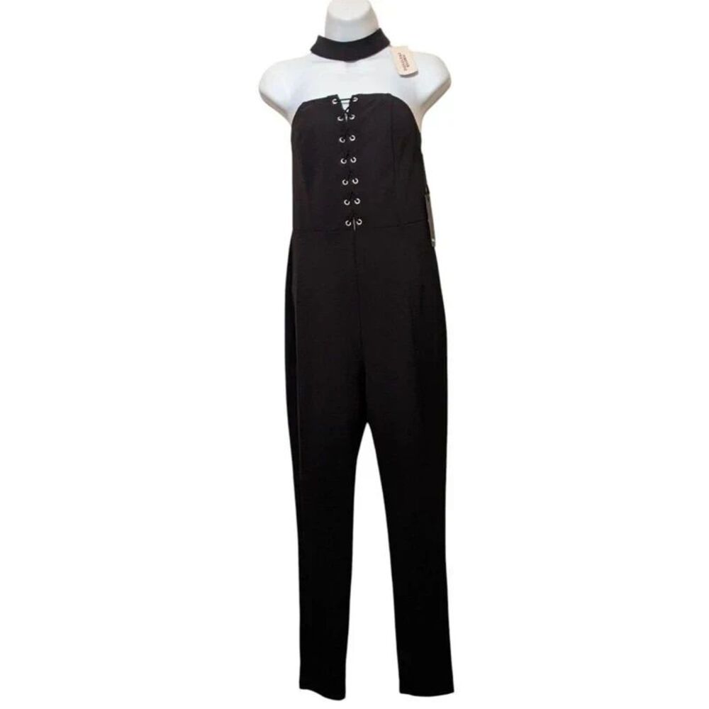 Forever 21 Halter Jumpsuit Black Whimsigoth Dark Corset Long